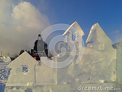 Ice station in the town of snow. Editorial Stock Photo