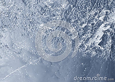 Ice structure plate on a blue background from the refrigeration equipment, cool in the summer heat Stock Photo