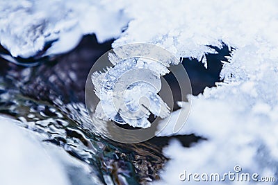 Ice texture, interesting frozen lake patterns, naturally created forms. Stock Photo