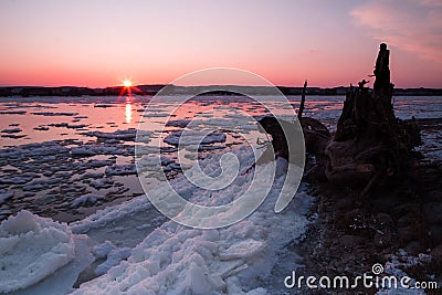 Ice thawing of on the river Stock Photo