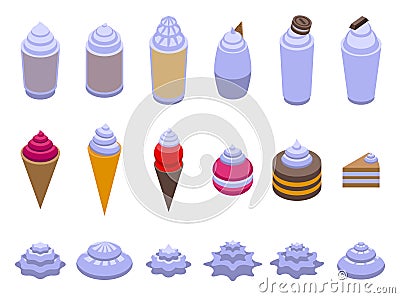 Ice vanilla foam icons set isometric vector. Cake cream Vector Illustration