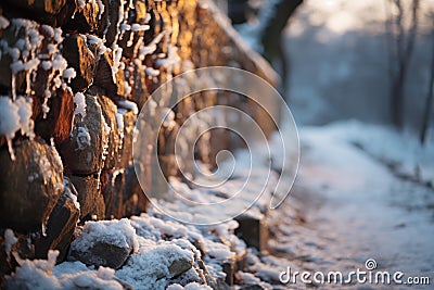 Ice wall. Beautiful frozen wall, snow close-up. Stock Photo