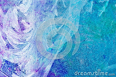 Mixed media artwork, abstract colorful artistic painted layer in blue, purple color palette on grunge ice texture Stock Photo