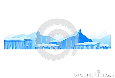 Ice winter arctic landscape, ocean water and frost nature background design, vector illustration. Cold polar iceberg Vector Illustration