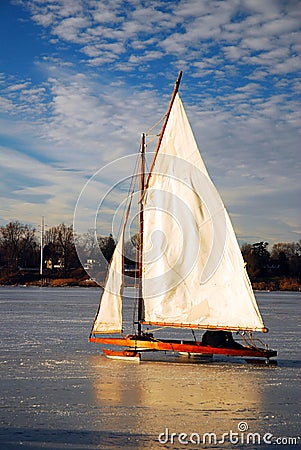 Ice Yachting on a frozen river Editorial Stock Photo