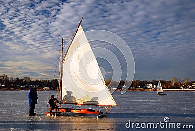 Ice Yachting on a frozen river Editorial Stock Photo