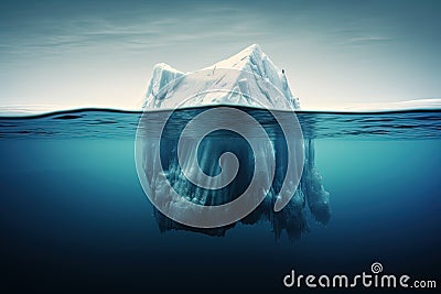 Iceberg above water and partly hidden underwater, created with Generative AI Stock Photo