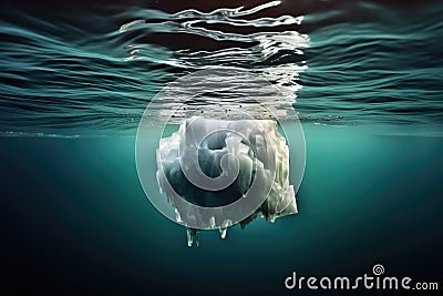 Iceberg above water and partly hidden underwater of icebergs floating in sea Stock Photo