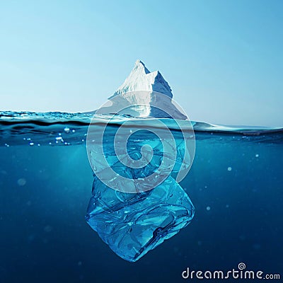 Iceberg with bottle in the ocean underwater. Environmental pollution. Plastic water bottles pollute ocean Stock Photo