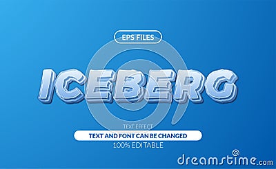 Iceberg cold 3d white blue strong carving ice editable text effect. eps vector file Vector Illustration