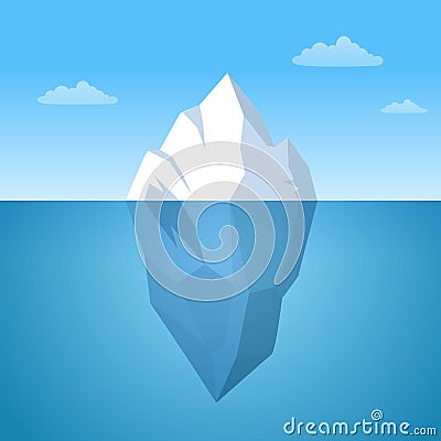 Iceberg floating in ocean illustration. Huge white block of ice drifts along blue current with massive underwater part Cartoon Illustration