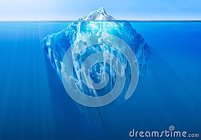Iceberg in the ocean with visible underwater part. 3D illustration Cartoon Illustration