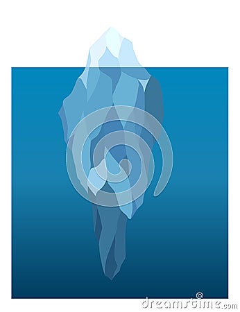 Iceberg floating in water. Arctic glacier. Futuristic polygonal illustration on blue background. Huge white block of ice Vector Illustration