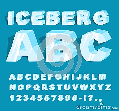 Iceberg font. Ice alphabet. Set of letters from cold ice. Frosty Vector Illustration