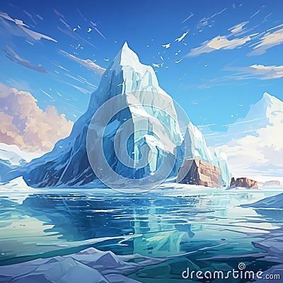 Iceberg landscape in the sea by Generative AI Stock Photo