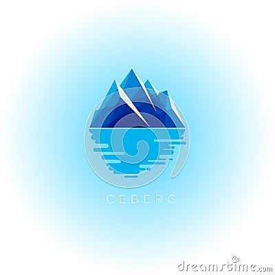 Iceberg logo. Iceberg emblem Blue transparent iceberg with reflection. Vector Illustration