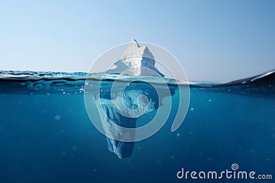 Iceberg in the ocean. Beautiful view under water. Global warming. Melting glacier. Hidden Danger Concept. Stock Photo