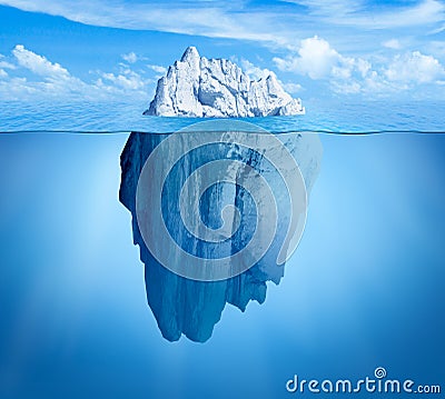 Iceberg in ocean. Hidden threat or danger concept. Central composition Stock Photo