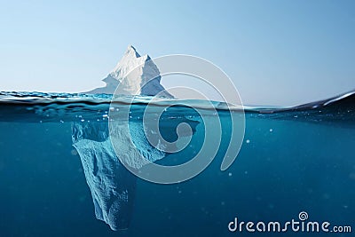 Iceberg in the ocean with a view under water. Crystal clear water. Hidden Danger And Global Warming Concept. Stock Photo