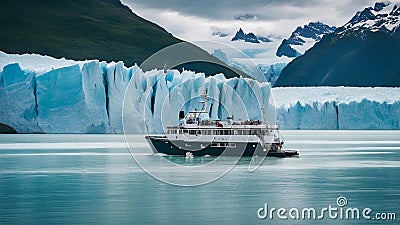 iceberg in polar regions Boat sailing near glacier, in , Argentina Stock Photo