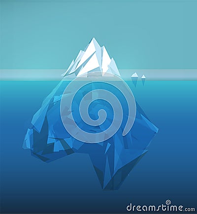Iceberg polygonal illustration, sea ice berg, underwater ice, abstract polygon ice floe, glacier vector picture. Vector Illustration