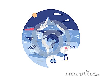 Iceberg in sea or ocean Vector Illustration