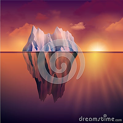 Iceberg On Sunset Vector Illustration