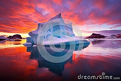 iceberg under a vibrant, colorful sunset Stock Photo
