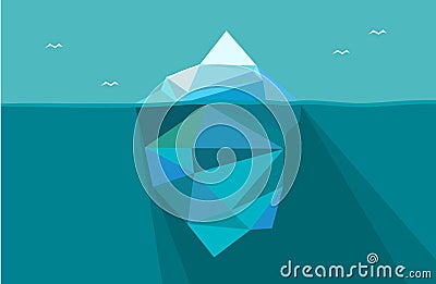 Iceberg under water and above water. Vector illustration in low poly polygon style. Vector Illustration