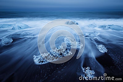 Icebergs beached on jokulsarlon beach in Iceland Stock Photo