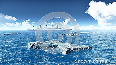 Icebergs and ocean liner Cartoon Illustration