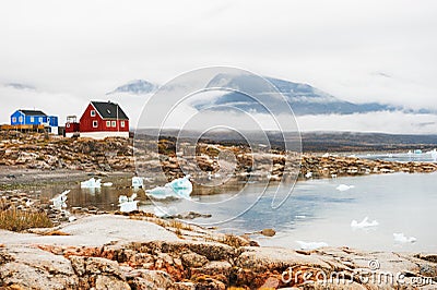 Icebergs on the shore of Atlantic ocean, Greenland Stock Photo