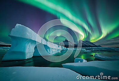 Icebergs under the northern lights v4 Stock Photo