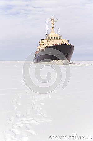 Icebreaker on the frozen sea Stock Photo