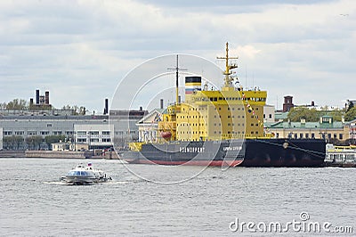 Icebreaker Kapitan Sorokin on the river Neva in Saint-Petersburg Editorial Stock Photo