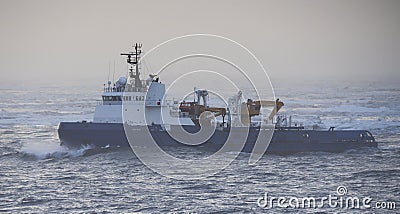 Icebreaker ship in the Arctic, Beaufort sea ice Stock Photo