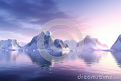 Icecaps in the Antarctica with iceberg in the ocean Cartoon Illustration