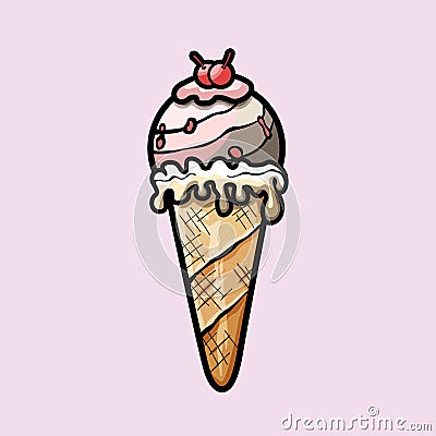Ice Cream doodle sticker logo design template Vector Illustration