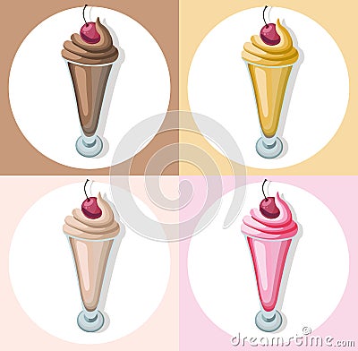 Icecream cups dessert set delicious icon flat style. Vector sweet illustration Vector Illustration