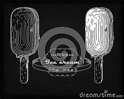 Icecream eskimo pie, tasty frozen stick confection ice cream wit Vector Illustration