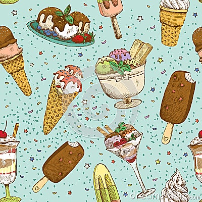 Icecream seamless background pattern Vector Illustration