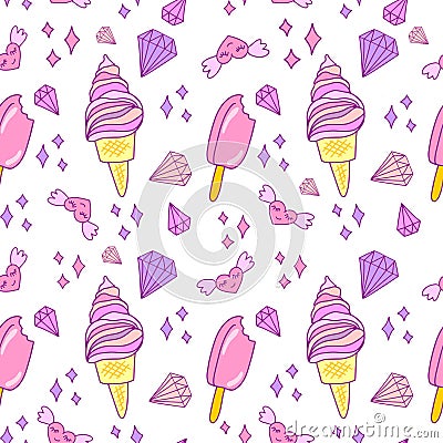 Icecream seamless pattern Cartoon Illustration