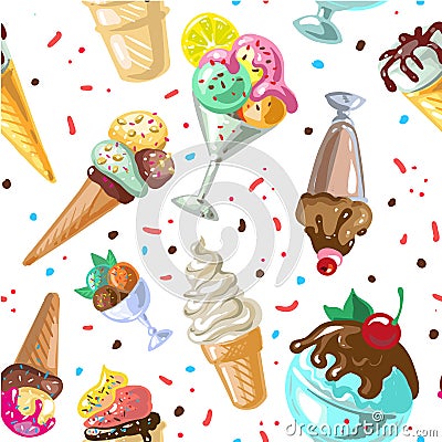 Icecream seamless pattern design vector isolated on white Vector Illustration