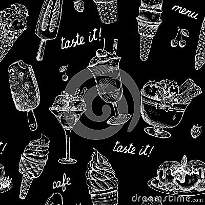 Icecream seamless chalkboard pattern Vector Illustration