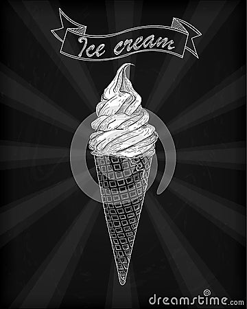 Icecream soft serve scoop, tasty ice cream cone with natural de Cartoon Illustration