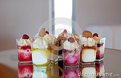 Icecreams on mirror table Stock Photo