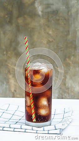 Iced aerated soft drink on a white wooden table Stock Photo