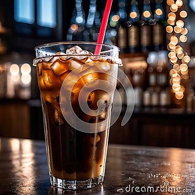 iced coffee, cold refreshing coffee beverage drink Stock Photo