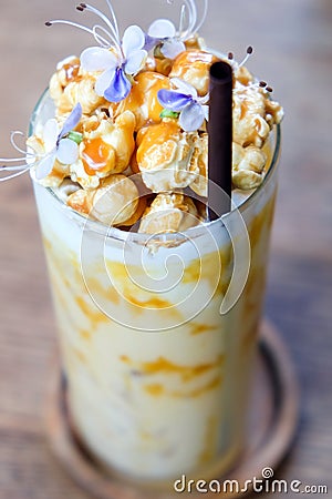 Iced caramel coffee with whipped cream Stock Photo