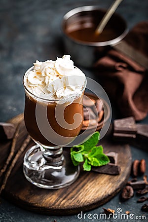 Iced cocoa drink with whipped cream, cold chocolate beverage, coffee frappe Stock Photo